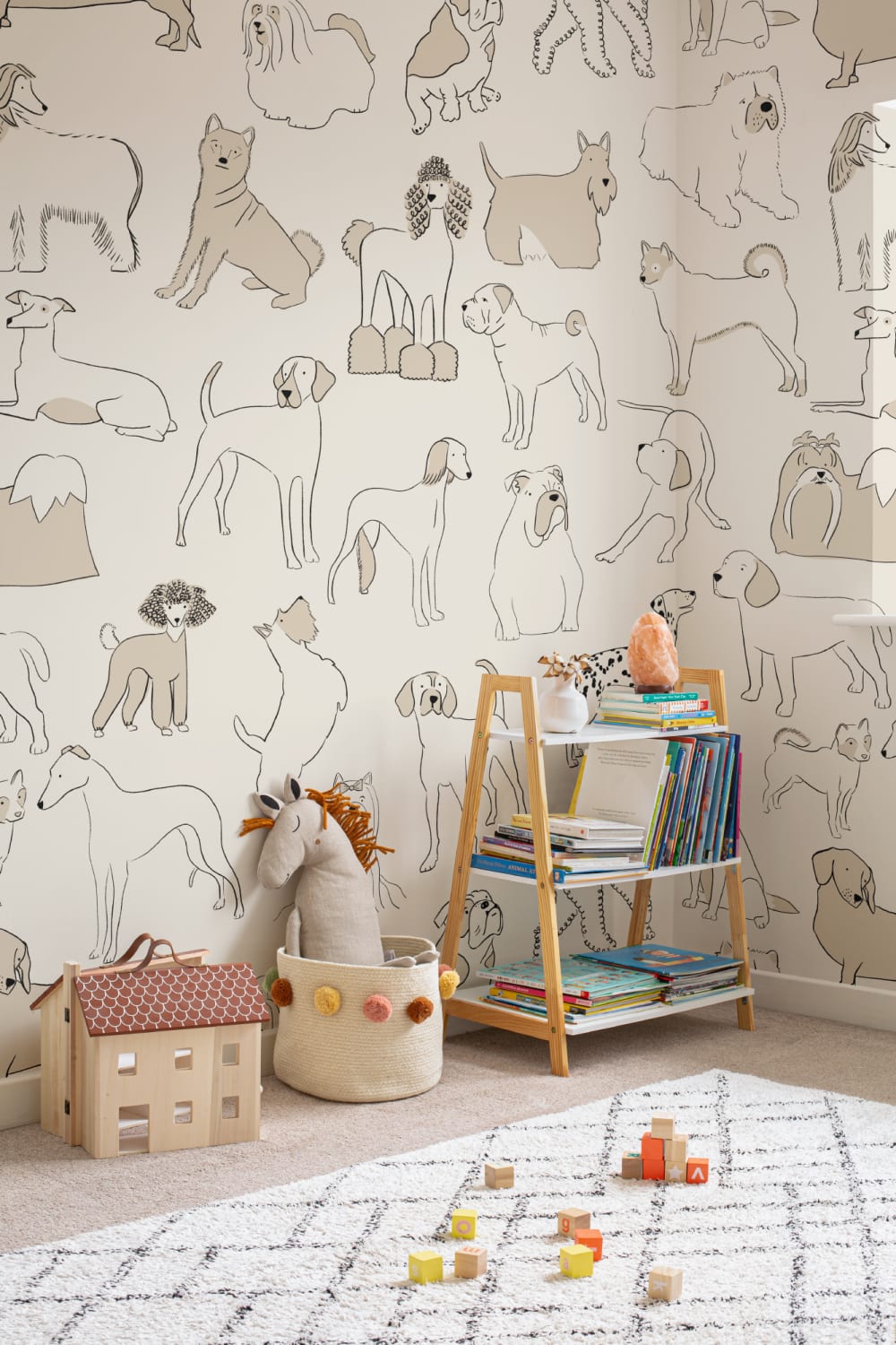 Mural Papel Pintado Neutro con Perros Bulldog Teckel y Otros