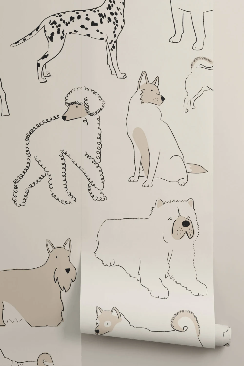 Mural Papel Pintado Neutro con Perros Bulldog Teckel y Otros
