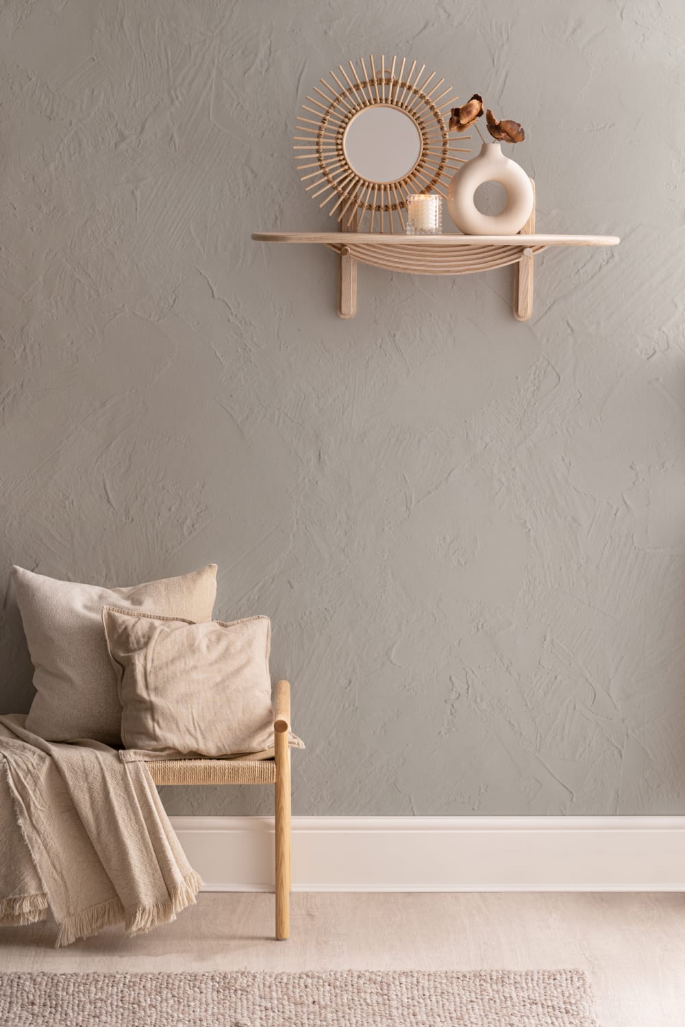 Modern Plaster Effect Mural in Stone Gray