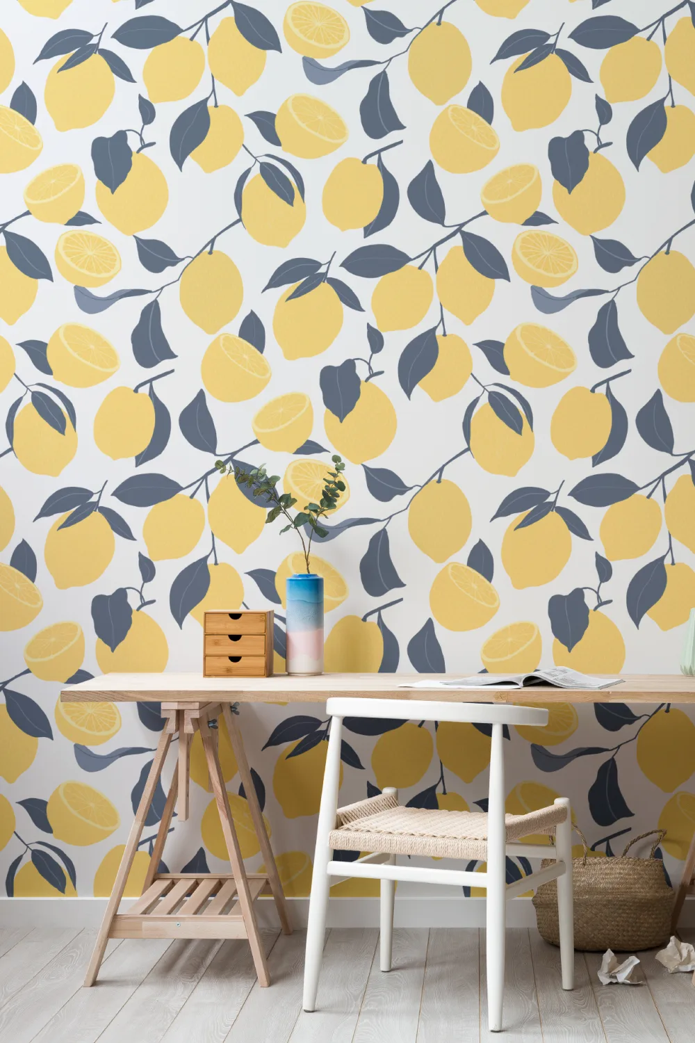 Yellow Lemon Modern Repeat Pattern Wallpaper