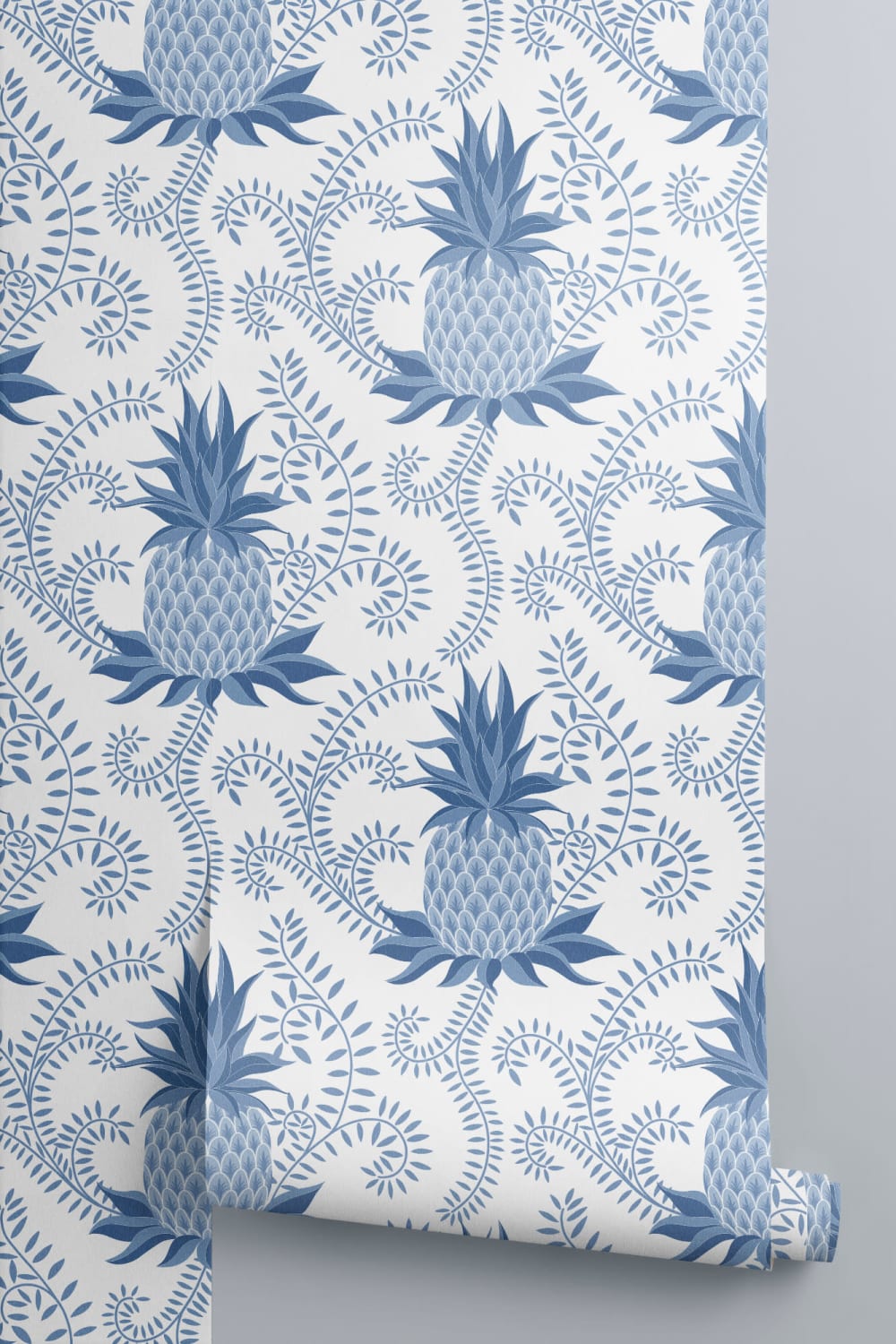 Blue Vintage Pineapple Repeat Pattern Wallpaper