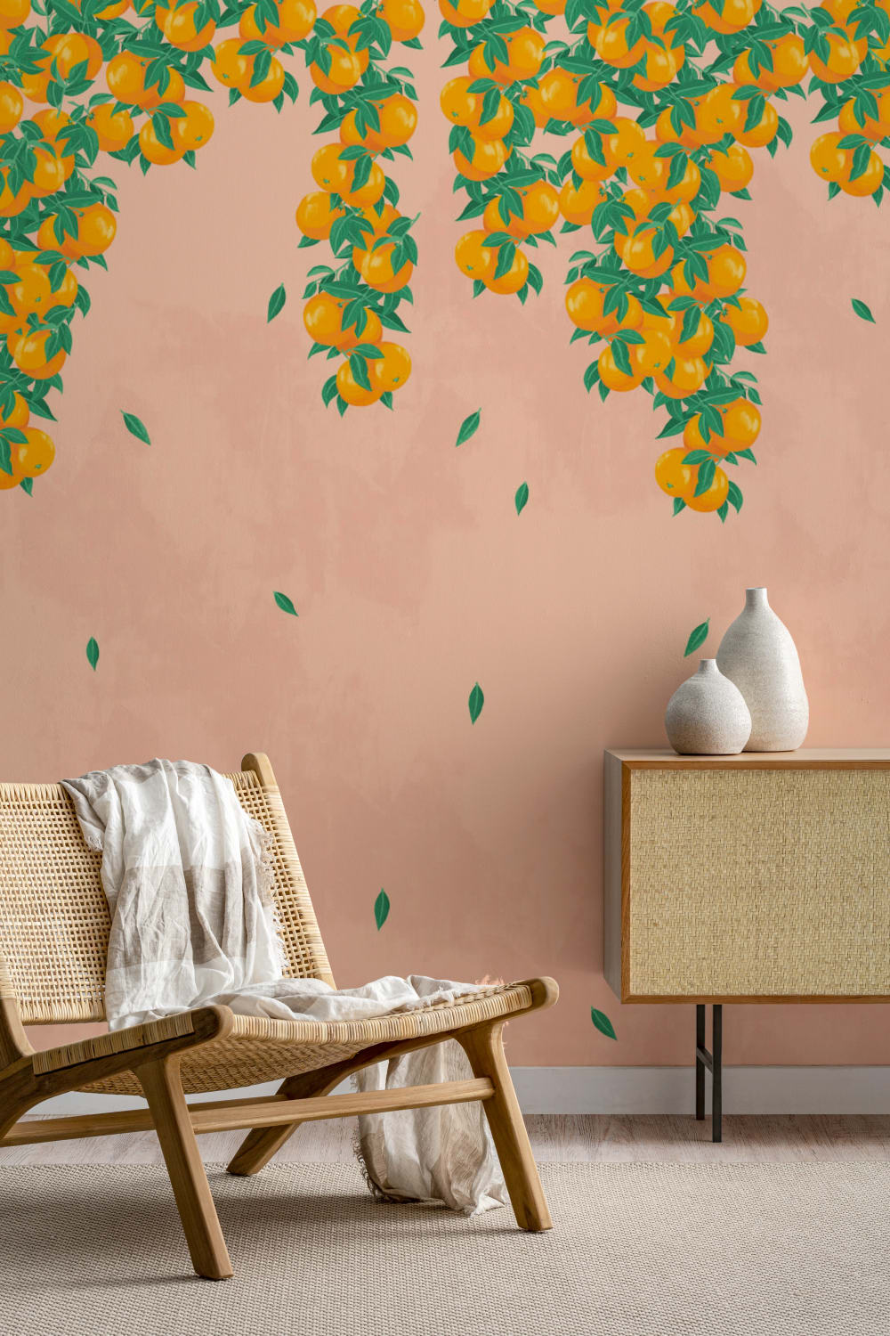 Pink & Orange Fruit Painterly Wallpaper Mural