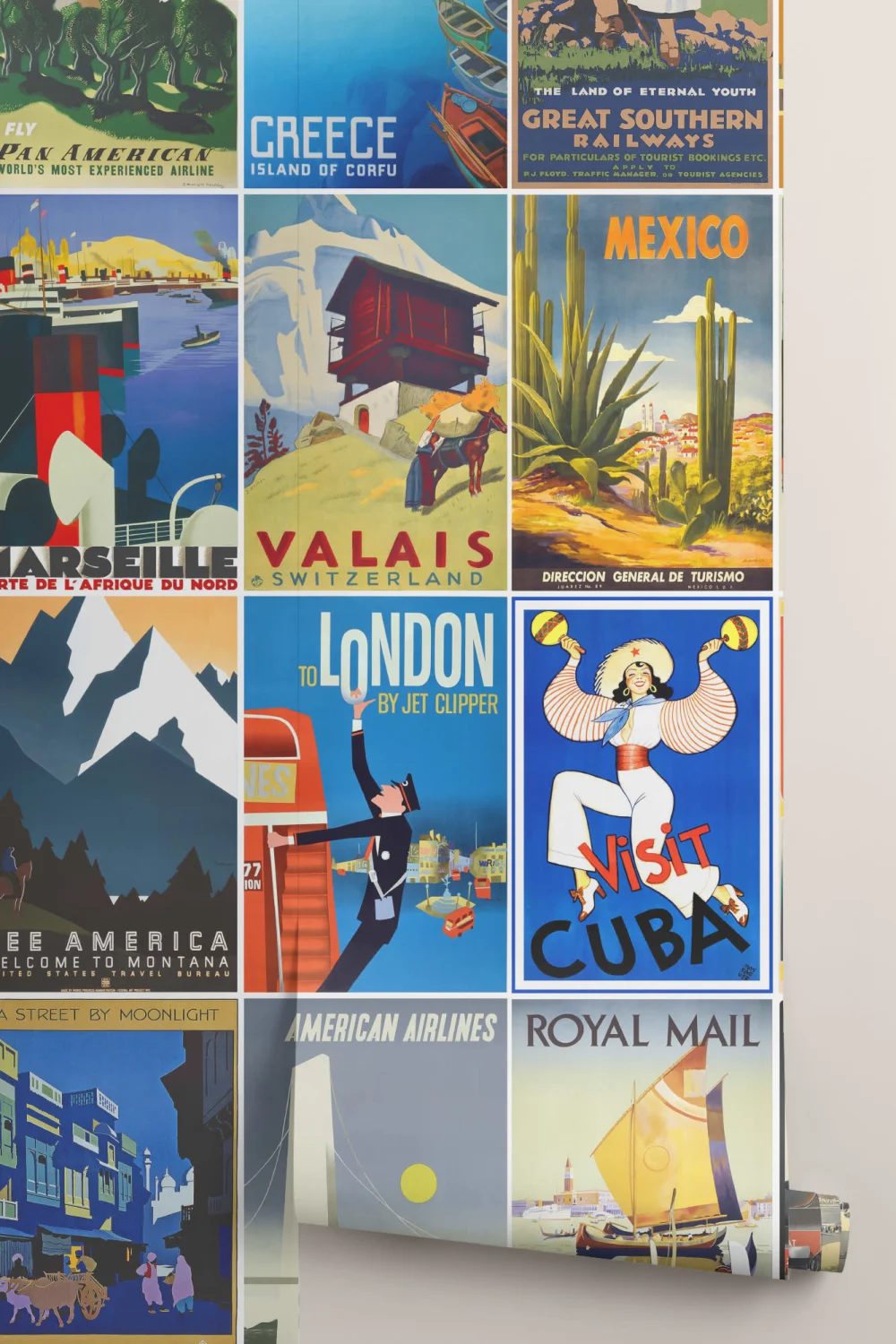 Carta da Parati Tema Viaggi con Poster Vintage