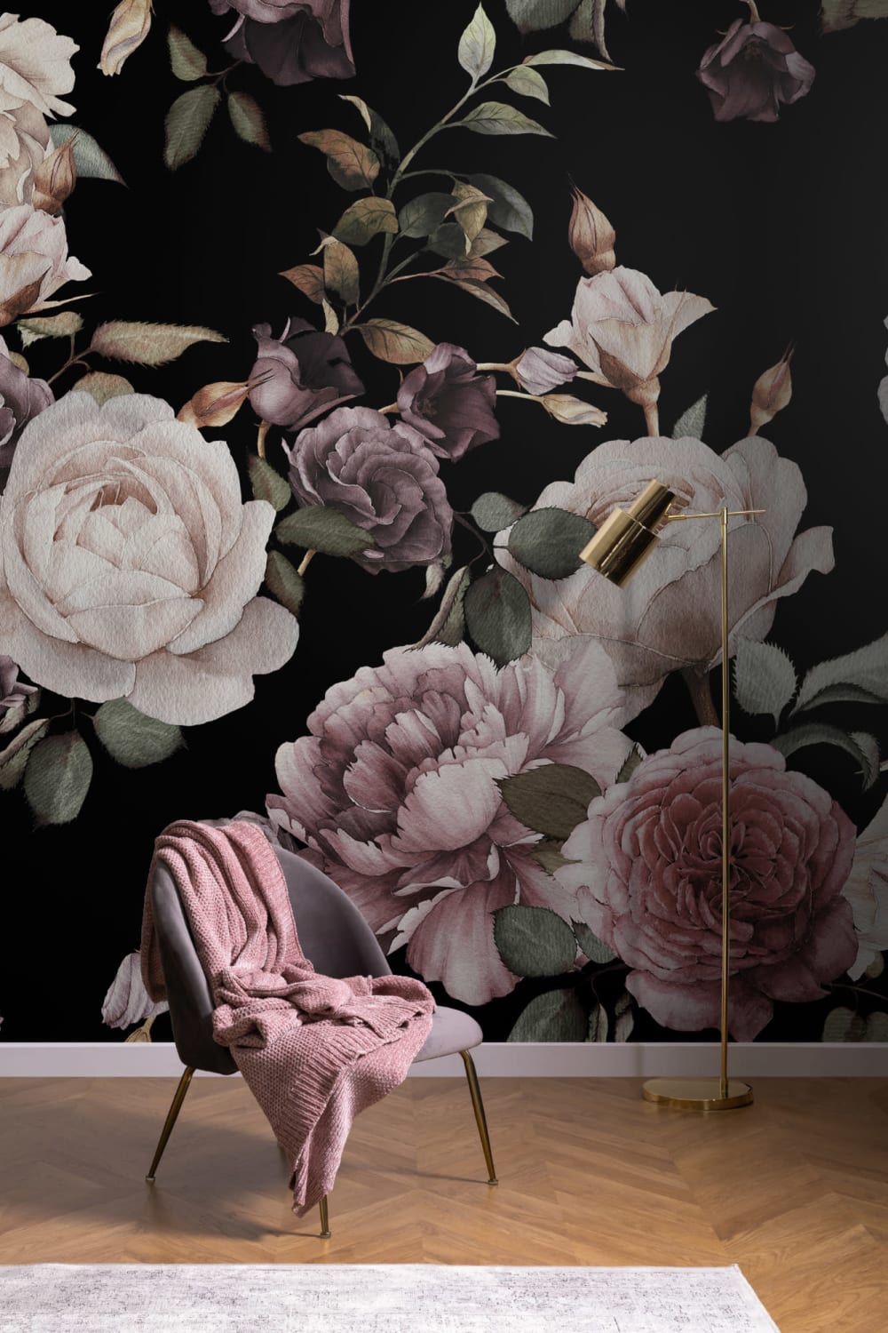 Paars & Roze Donker Bloemrijk Behang Muurschildering