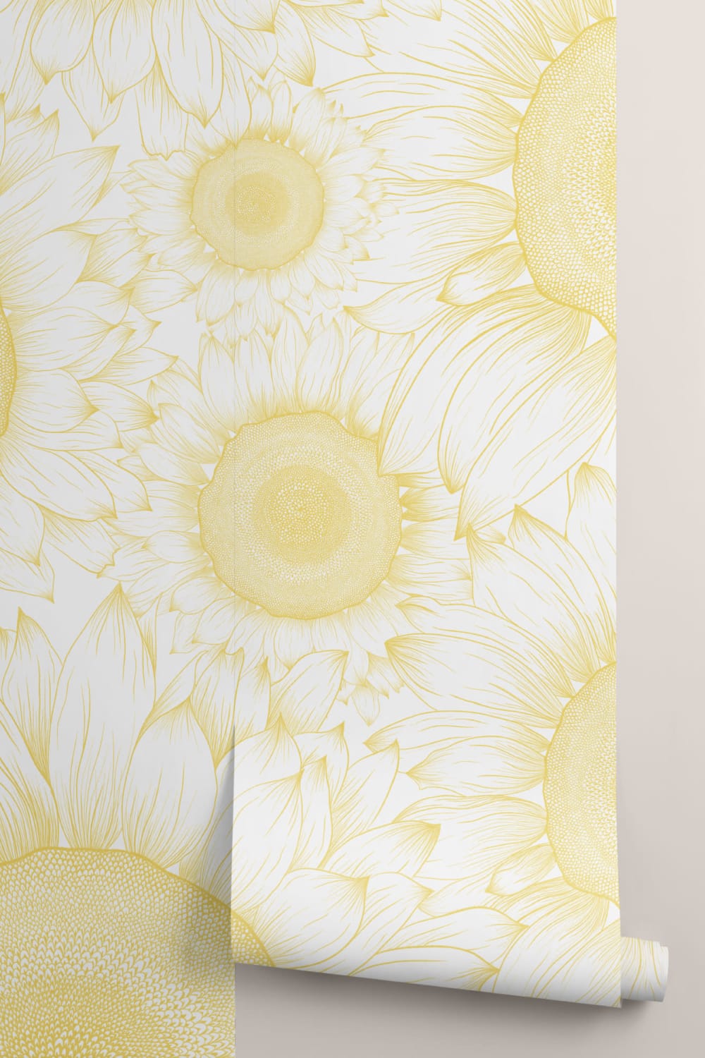 Yellow Sunflower Etch Floral Wallpaper Mural