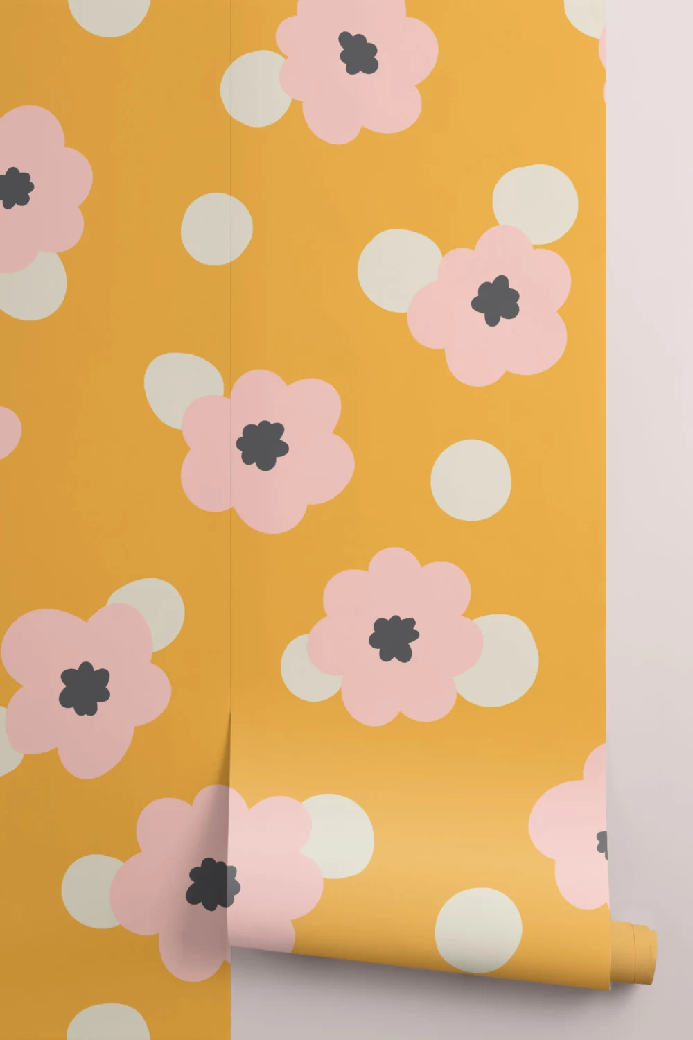 Gul Polka Dot Retro Daisy Floral fototapet