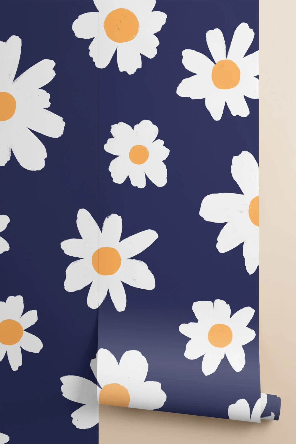 Blue & White Retro Daisy Floral Wallpaper Mural