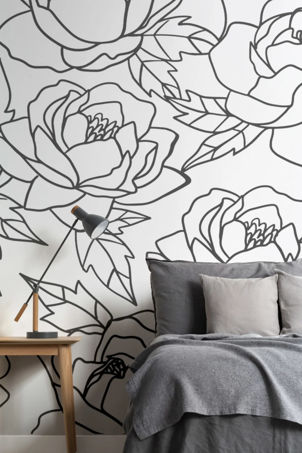 Linie alb-negru desen Floral model tapet Mural