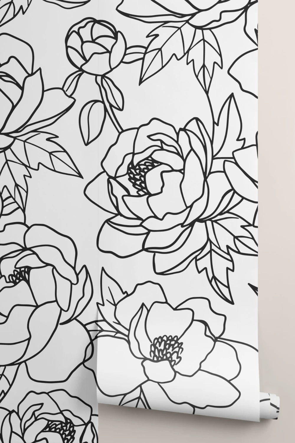 Linie alb-negru desen Floral model tapet Mural