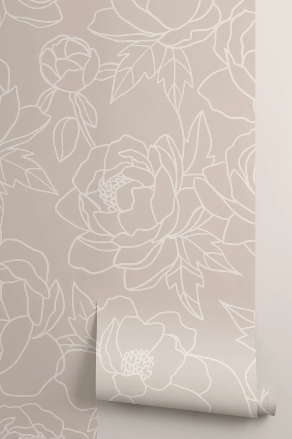 Neutral Line Drawing Floral Pattern Wallpaper Mural