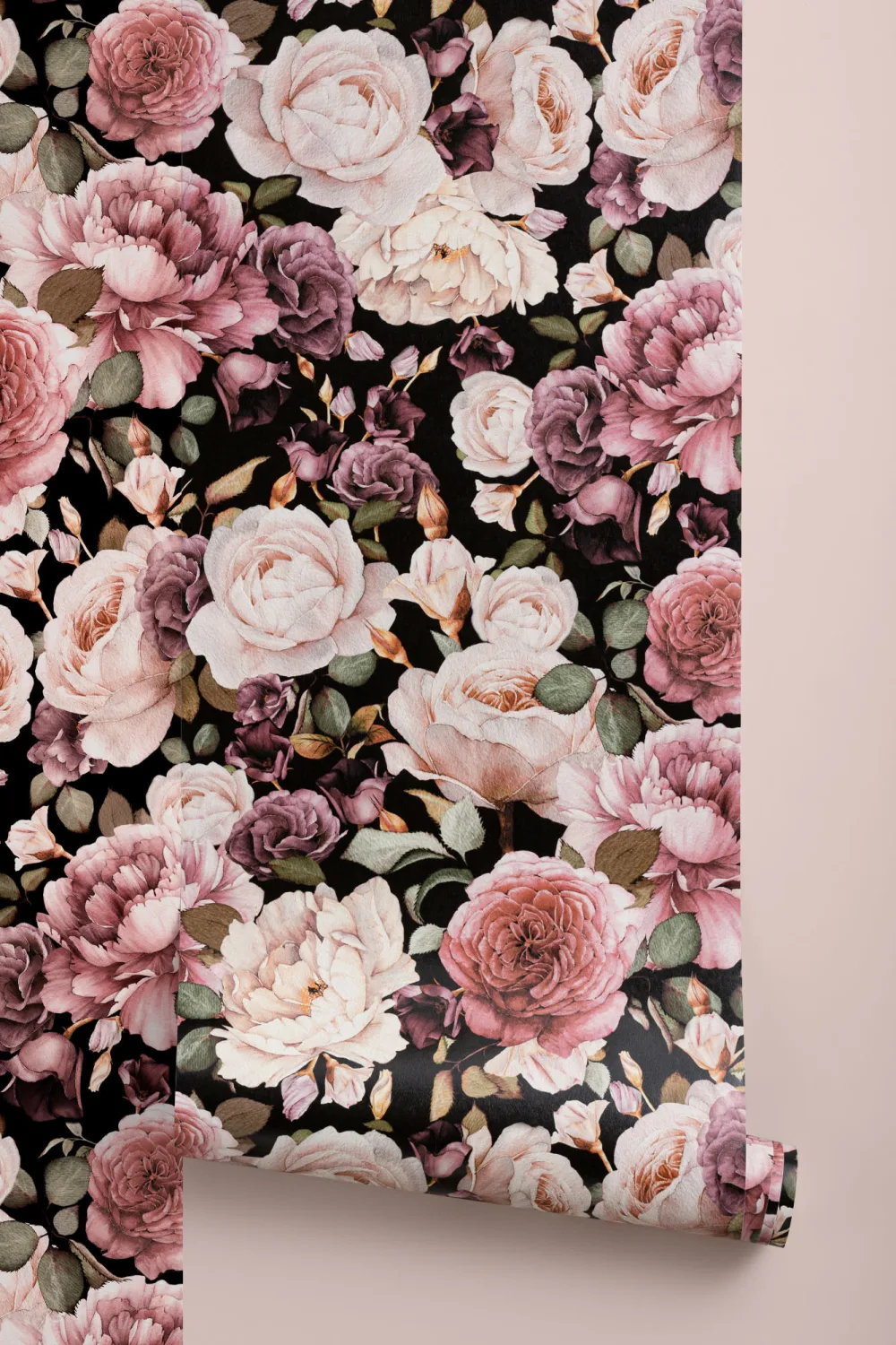 Pink & Purple Dark Floral Repeat Pattern Wallpaper