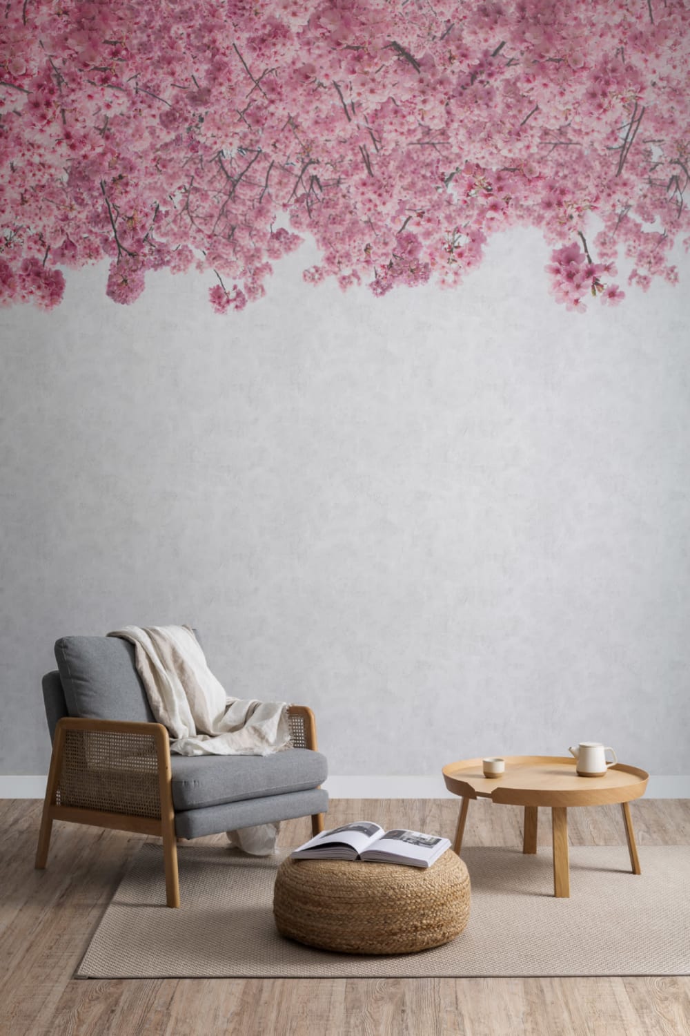 Mural de Papel de Parede Rosa Sakura Cherry Blossom