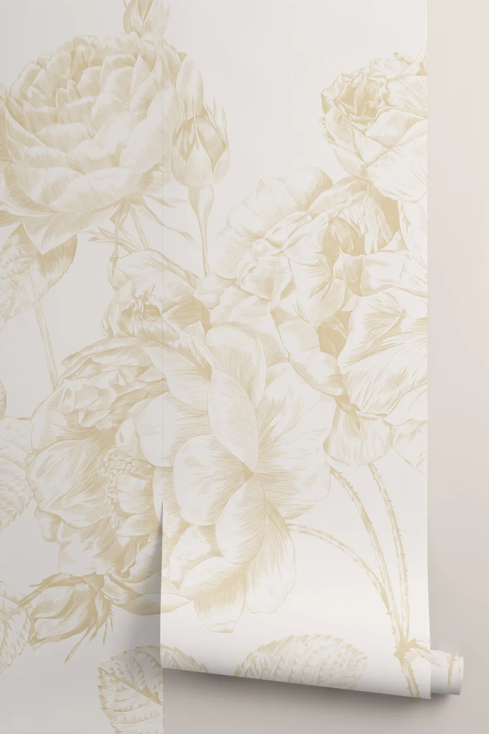 Yellow Large Illustrated Roses Wallpaper Mural