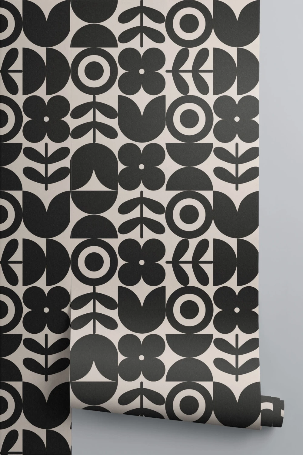 Svart geometrisk retro blomst tapet
