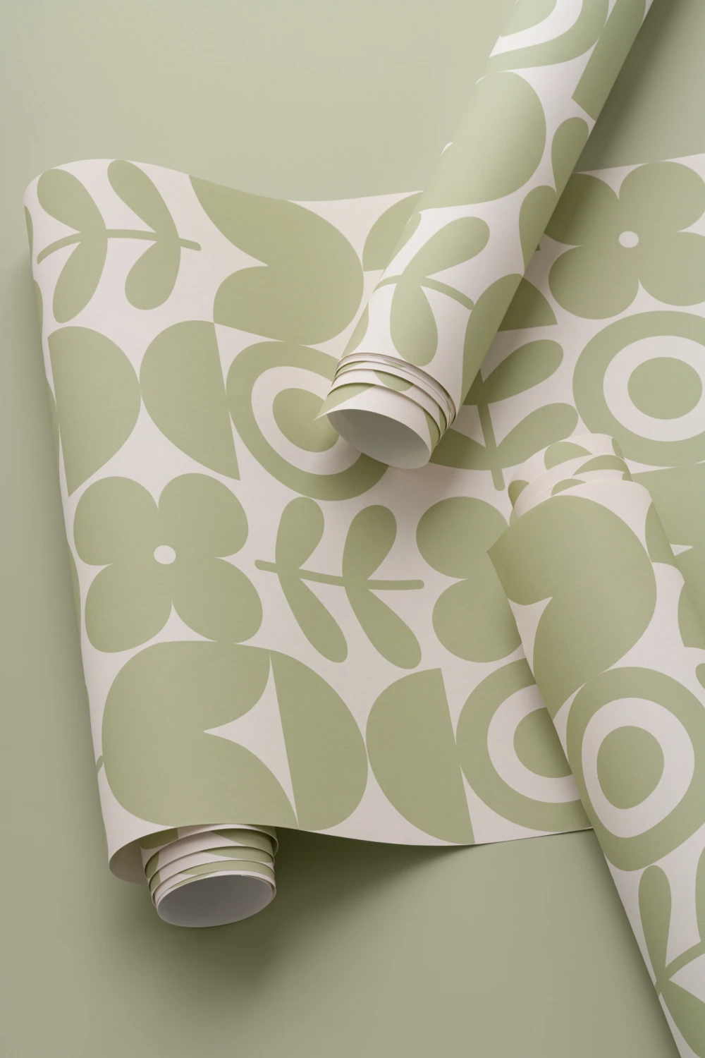 Papel de parede geométrico verde retro com padrão de repetição de flores