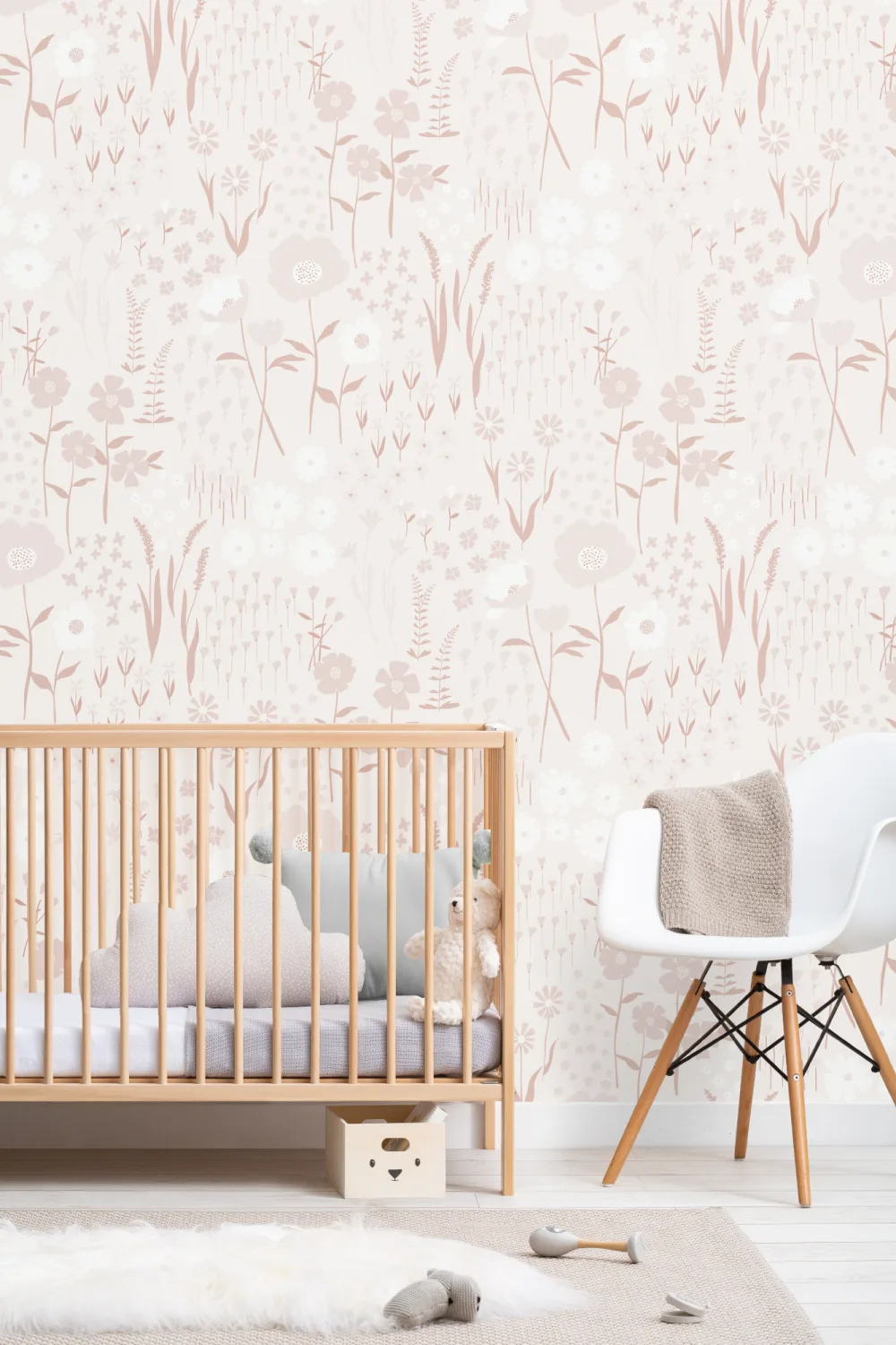 Natural Pink Botanical Flowers Repeat Pattern Wallpaper