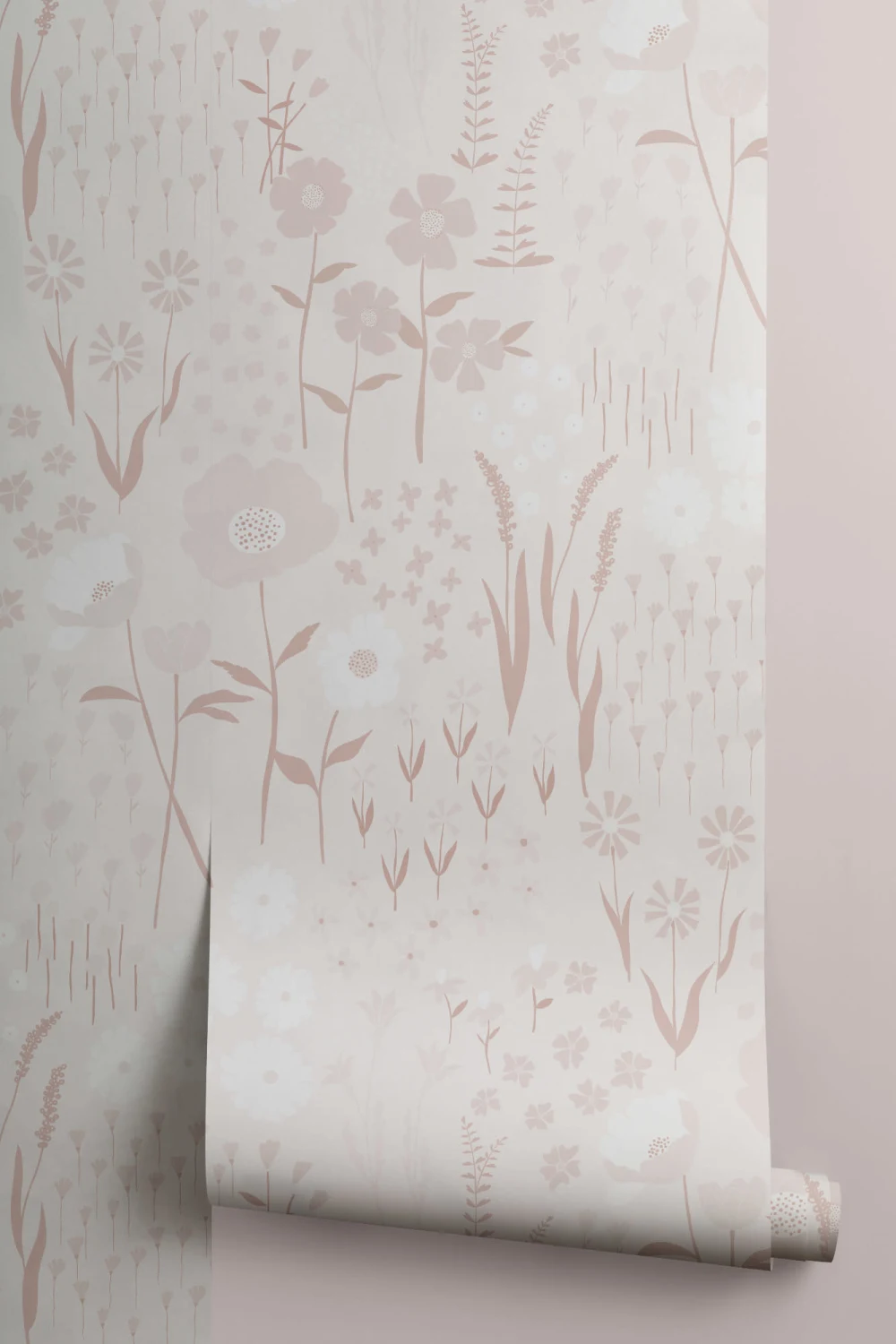 Natural Pink Botanical Flowers Repeat Pattern Wallpaper