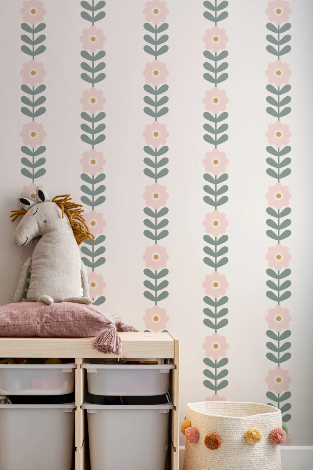 Retro Pink Daisy Floral tapet