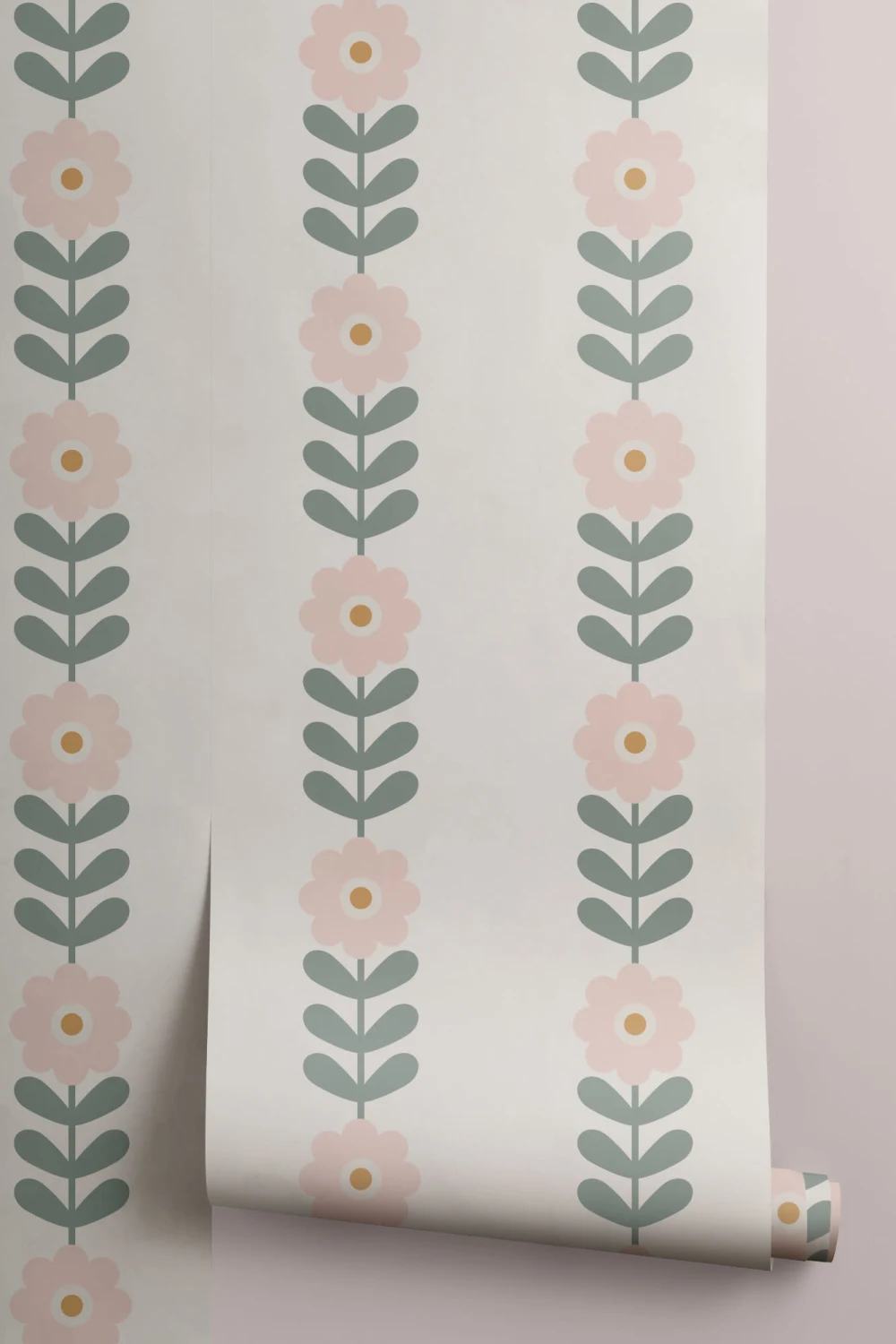 Retro Pink Daisy Floral tapet