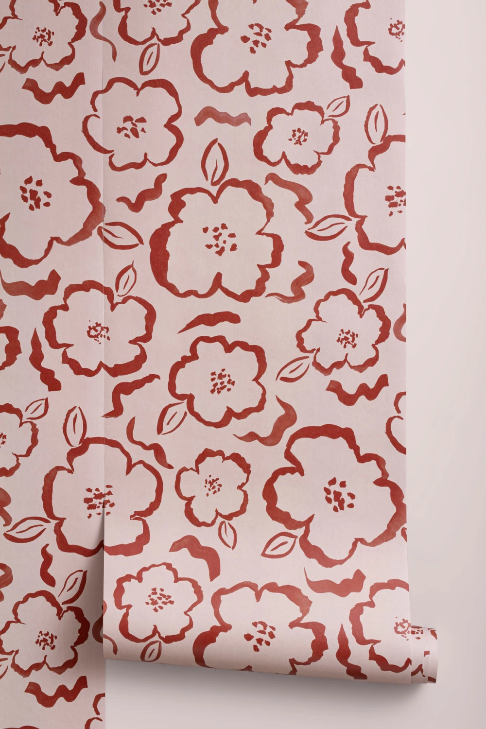 Papel Pintado Rosa y Rojo con Patrón Floral a la Acuarela