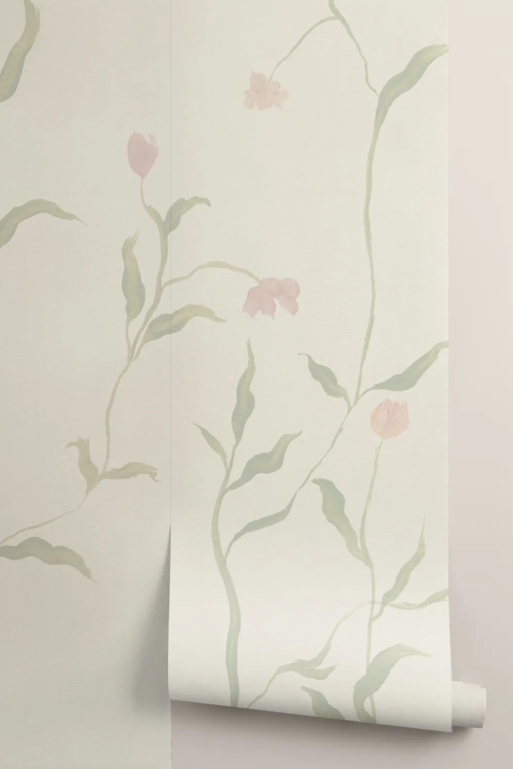 Blødt pastelfarvet fototapet med blomster til rolige rum