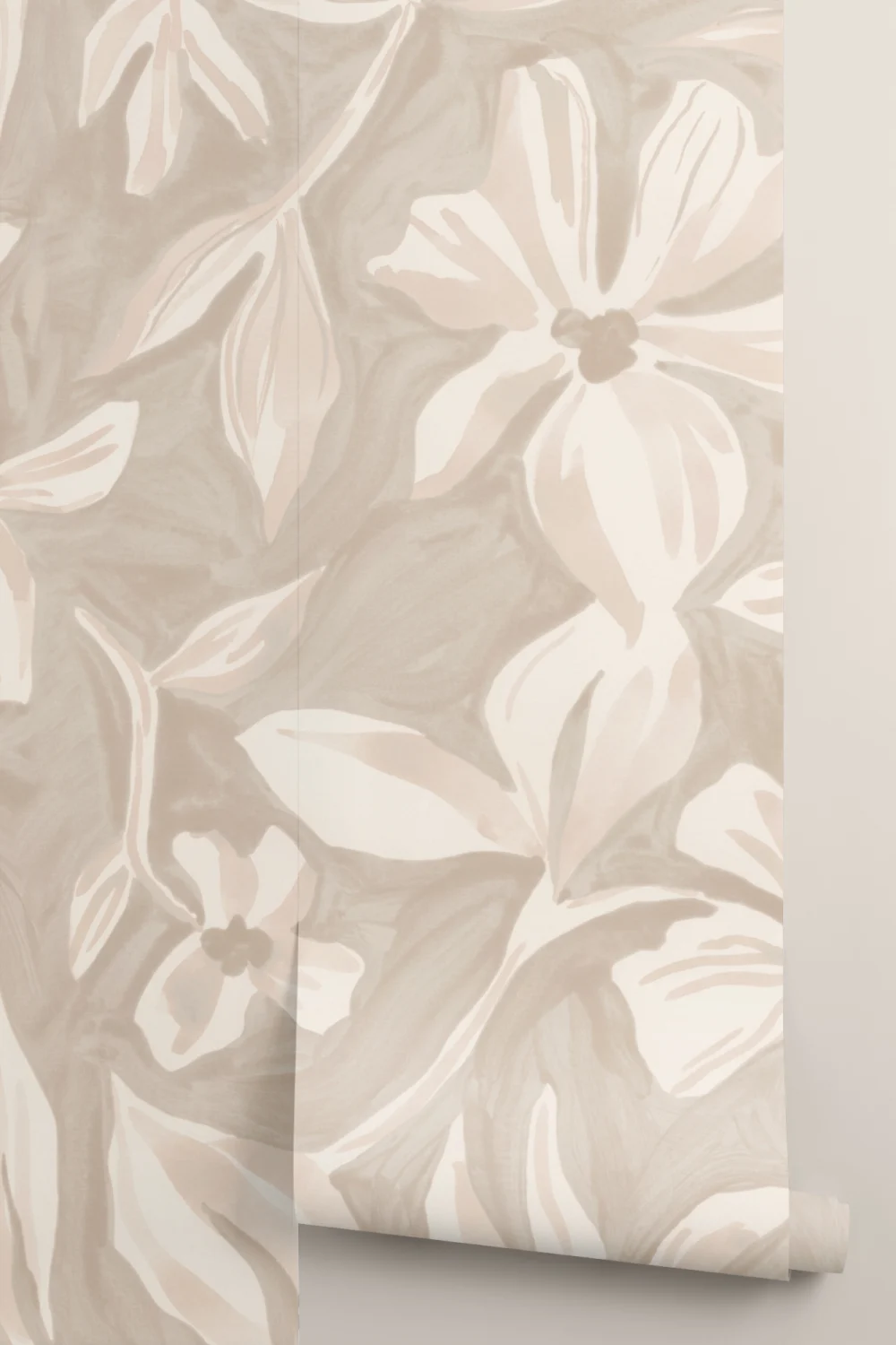 Papier peint panoramique floral beige élégant pour des intérieurs sereins
