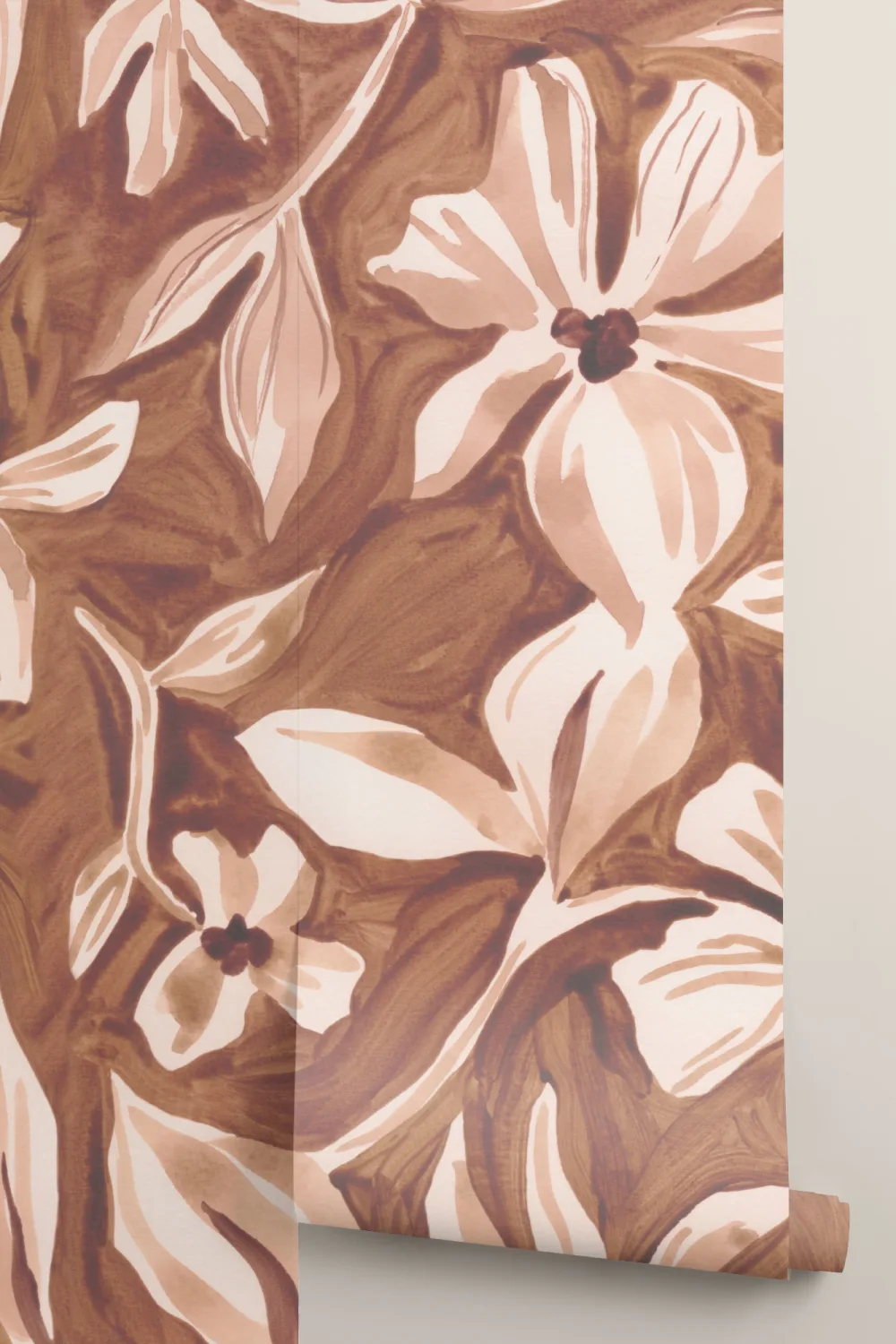Mural com padrão botânico floral castanho elegante