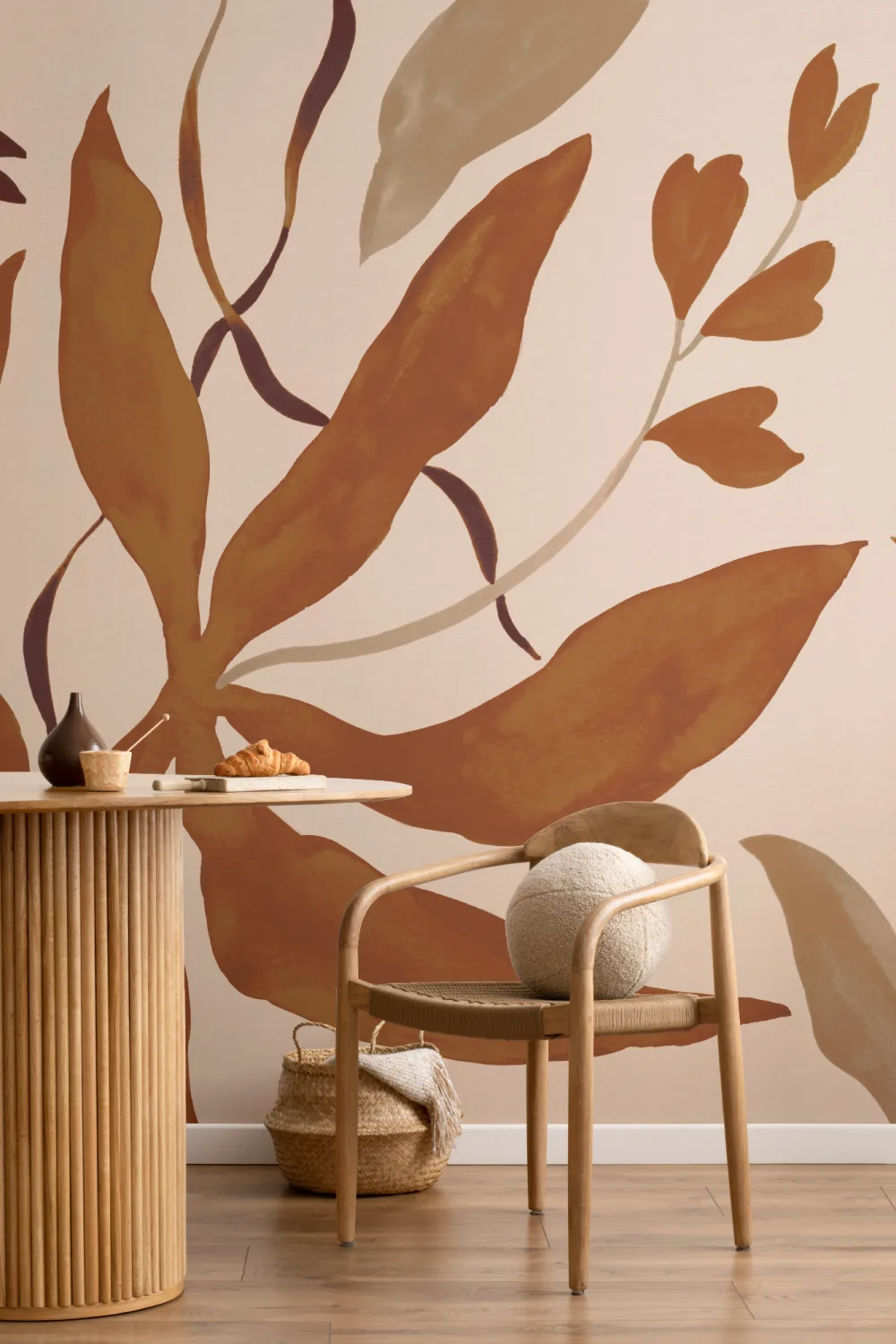 Carta da parati Art Deco botanica arancione per un tocco chic e rilassato