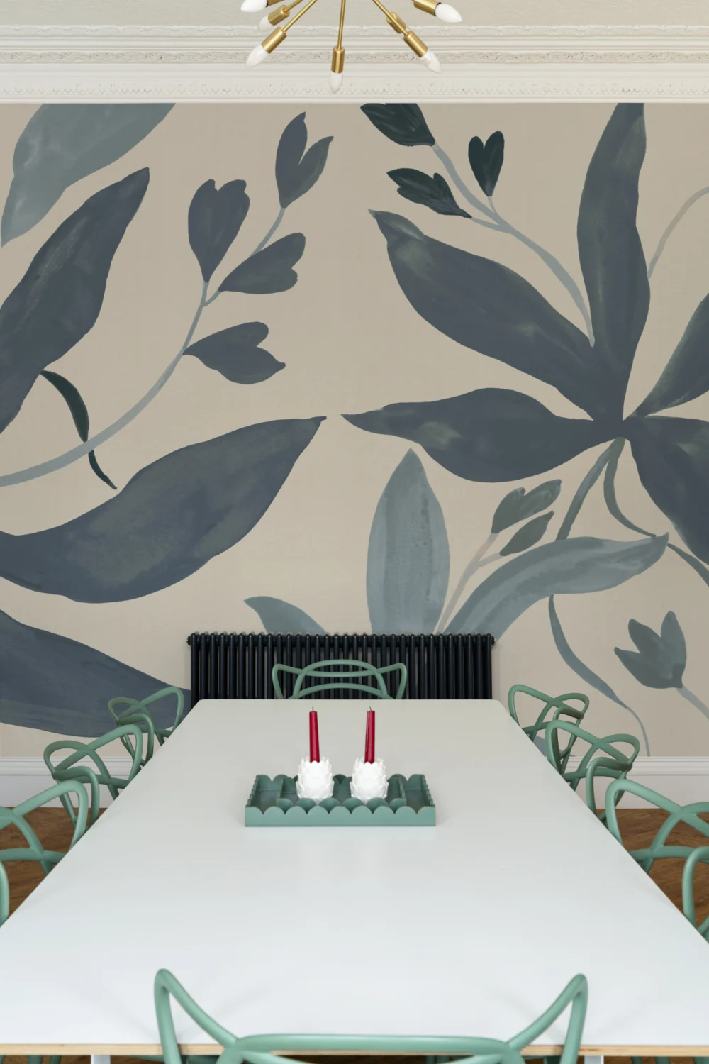 Blue Botanical Elegant Leaf Design Mural