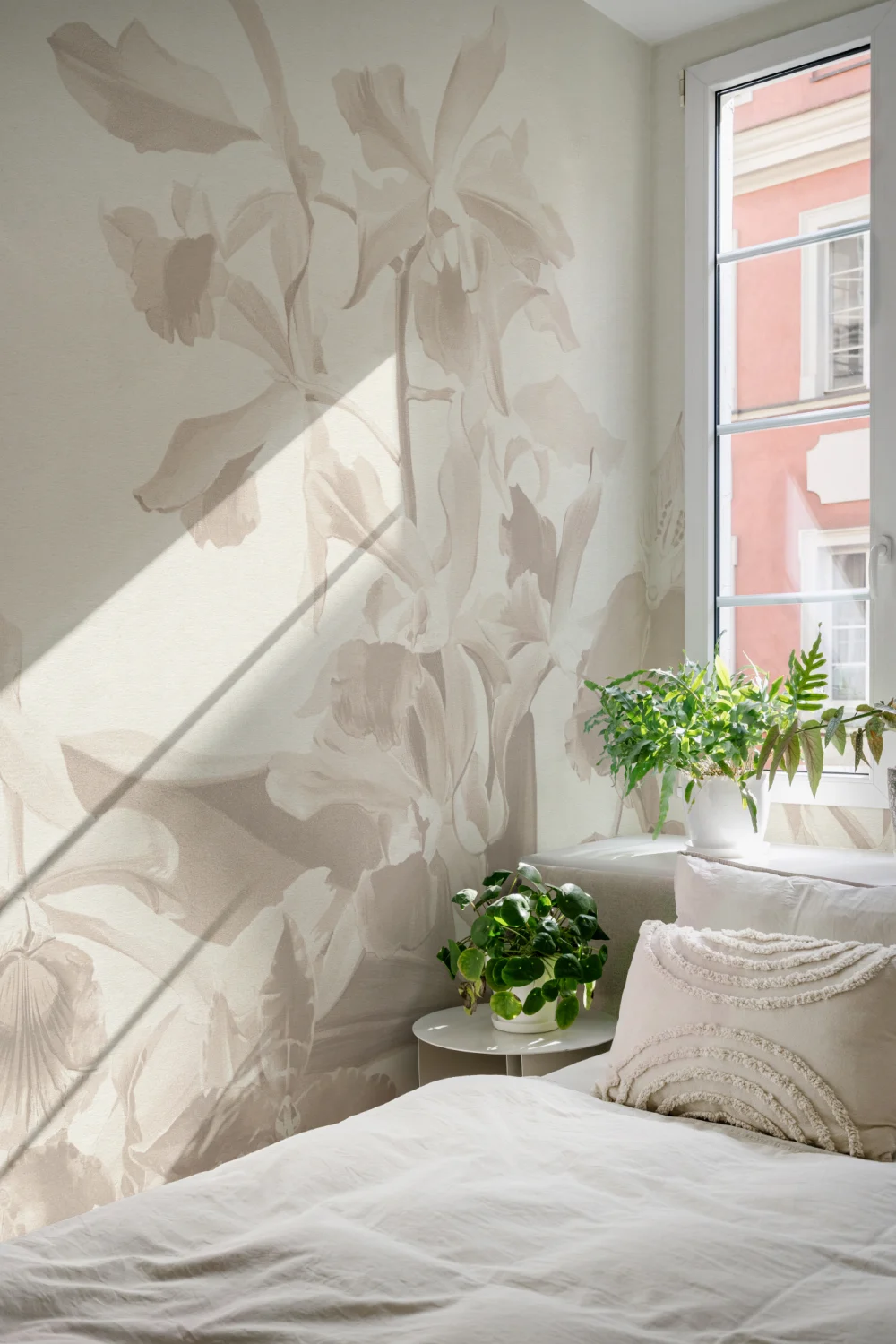 Beige Orchid Garden Elegant Floral Atmosphere Mural