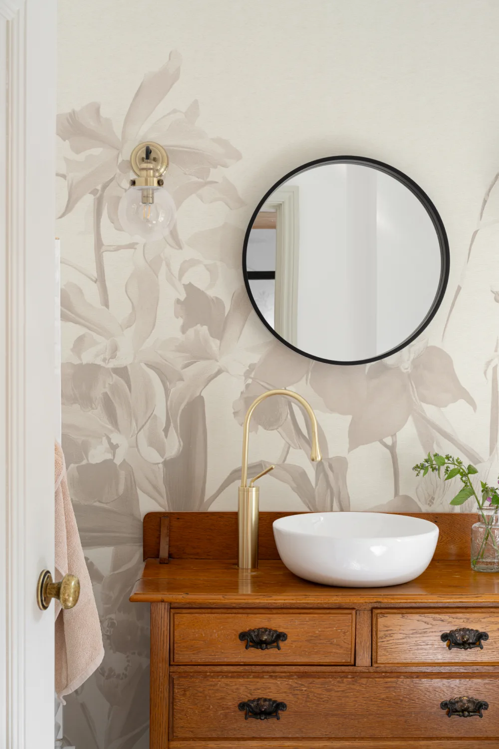 Beige Orchid Garden Elegant Floral Atmosphere Mural