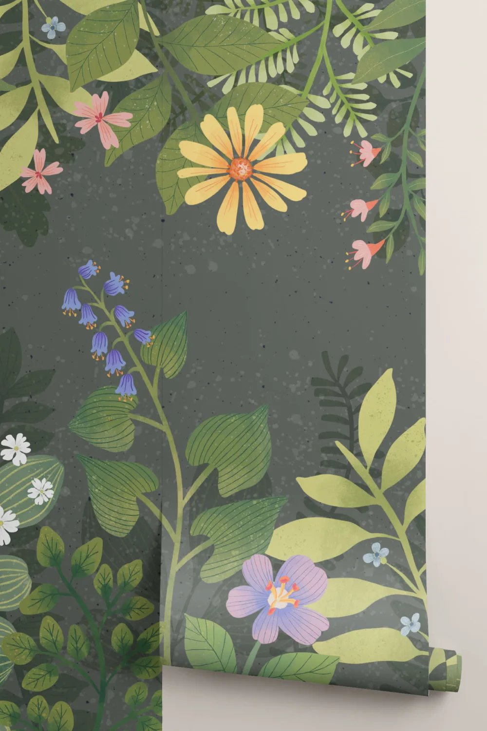 Mörk blommig trädgård fototapet