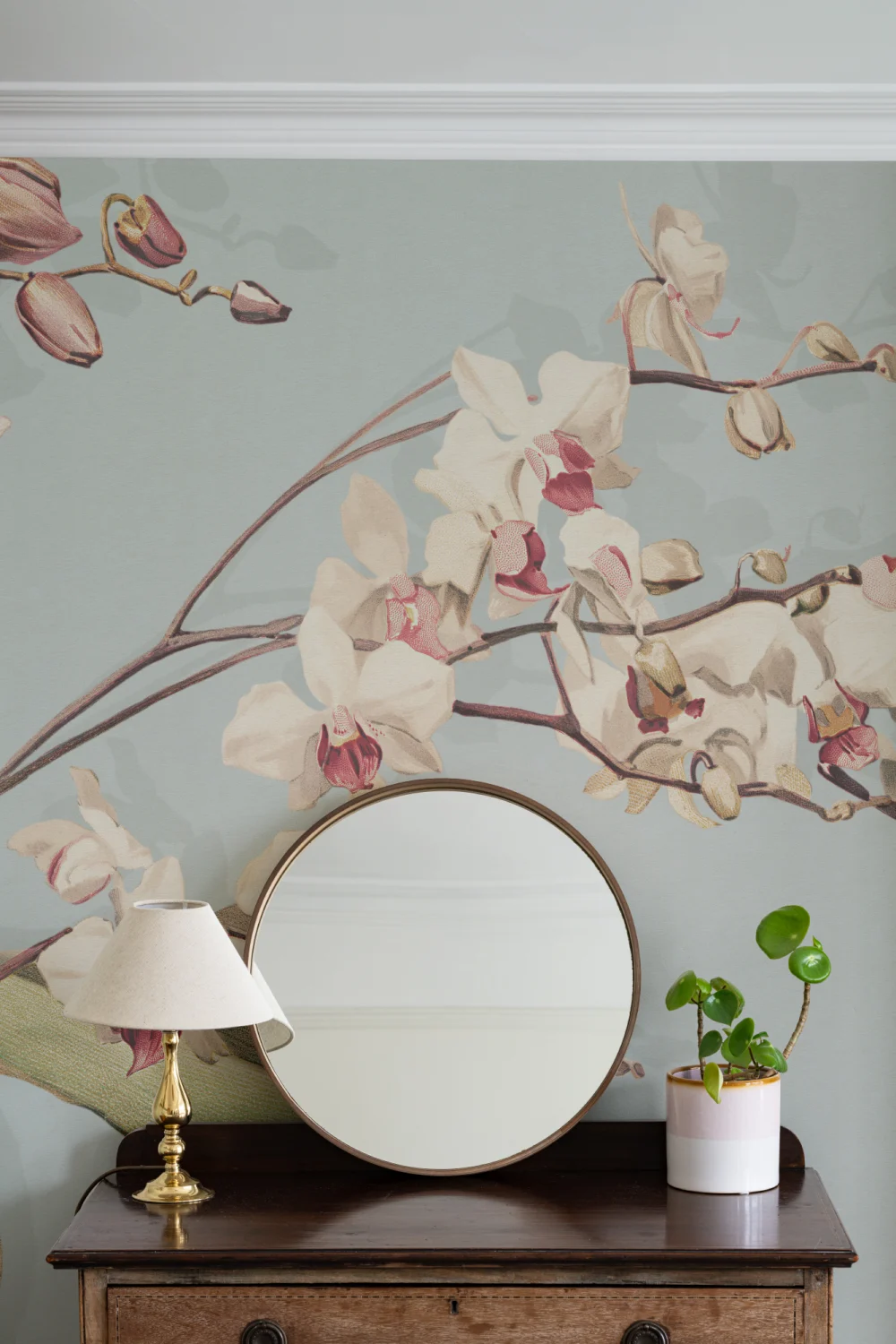 Blue Botanical Orchid Elegance Floral Nature Mural