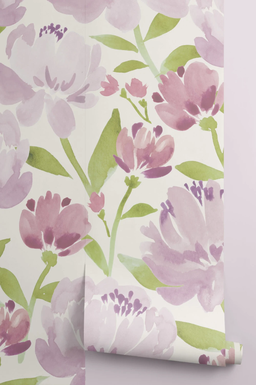 Purple Watercolor Peonies Wall Mural
