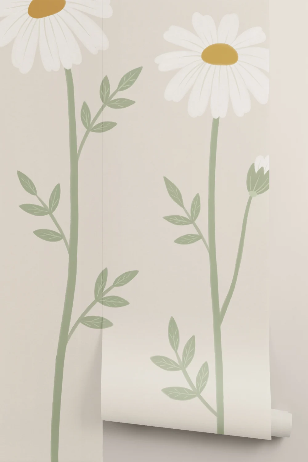 Mural de Parede Floral com Margaridas Botânicas Bege para Elegância