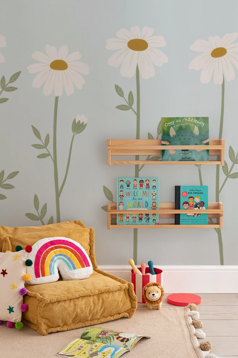 Soft Blue Daisy Floral Wall Mural For Calm Spaces