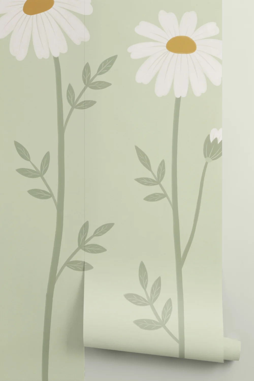 El arte mural floral de margaritas en tonos pastel aporta un aire tranquilo