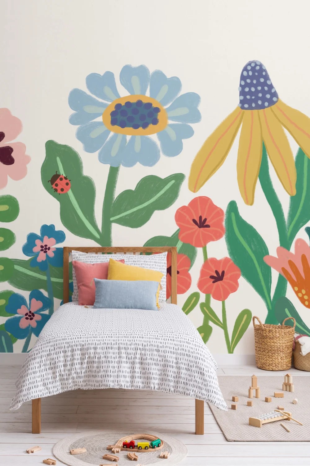 Bright Kids Retro Scandinavian Flowers Mural