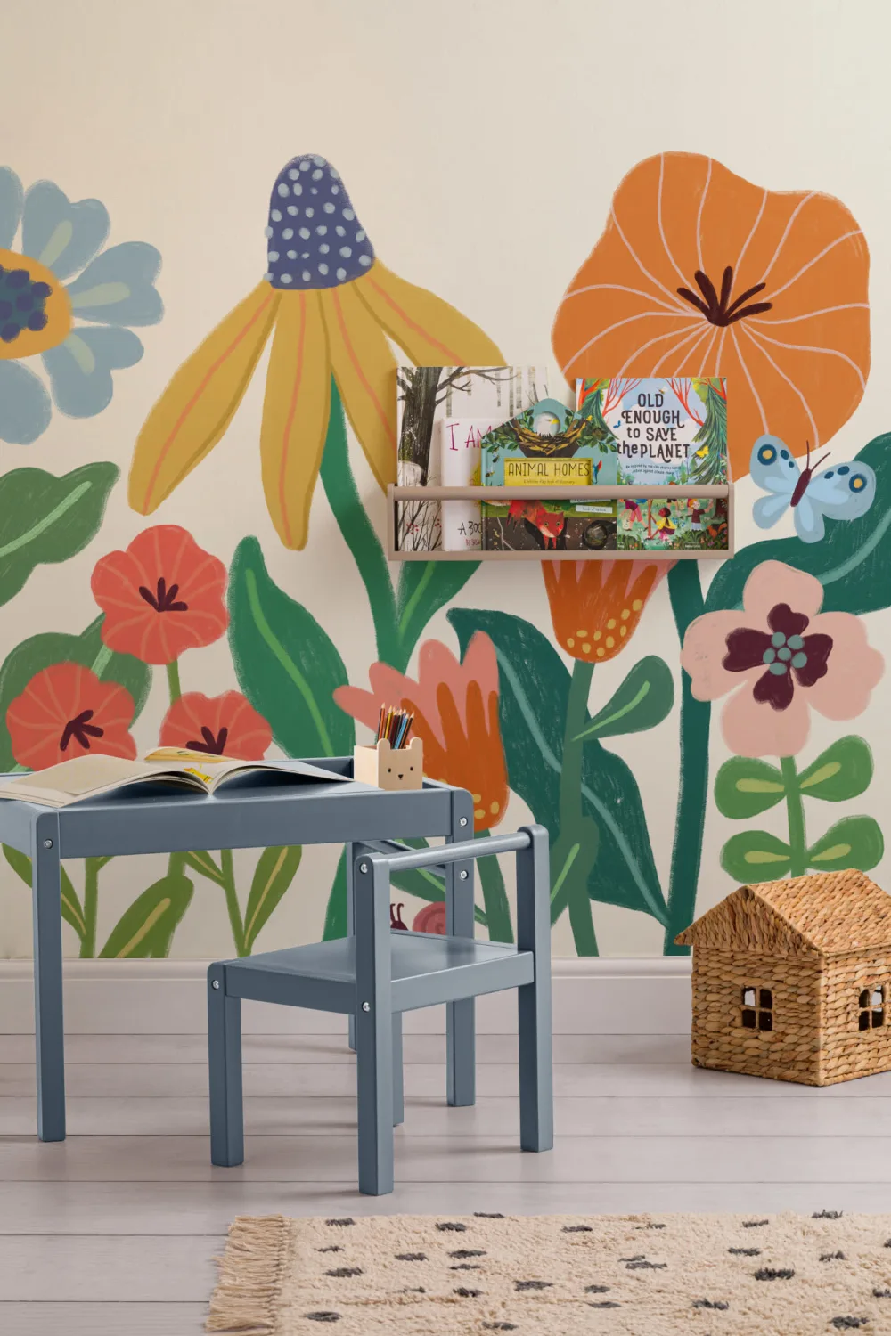 Bright Kids Retro Scandinavian Flowers Mural