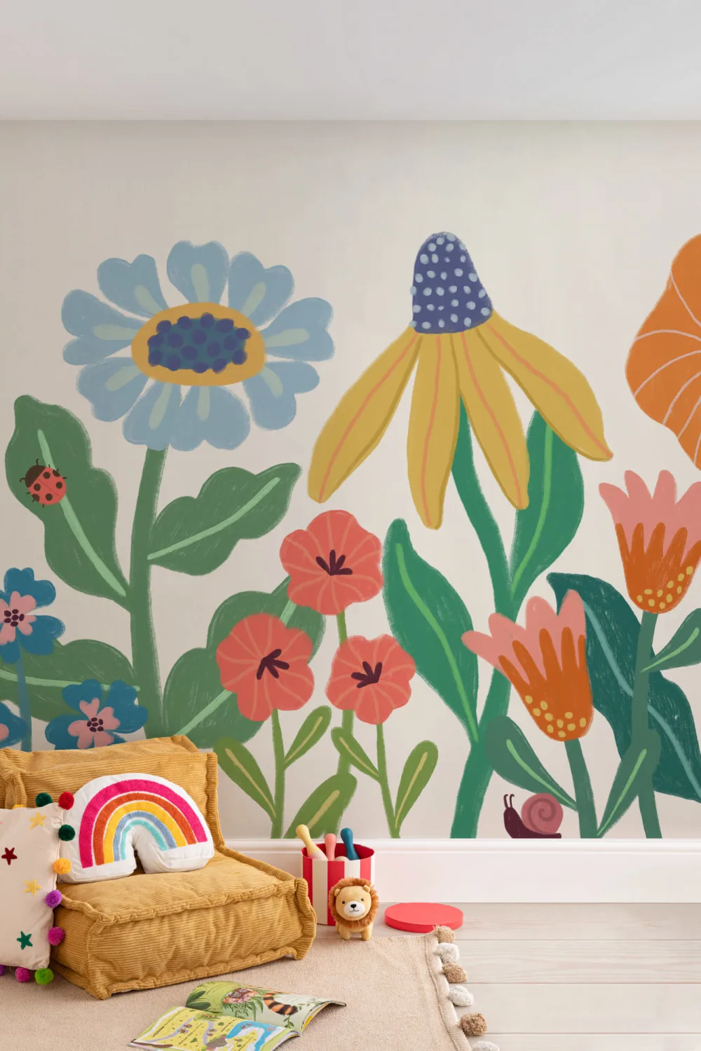 Bright Kids Retro Scandinavian Flowers Mural