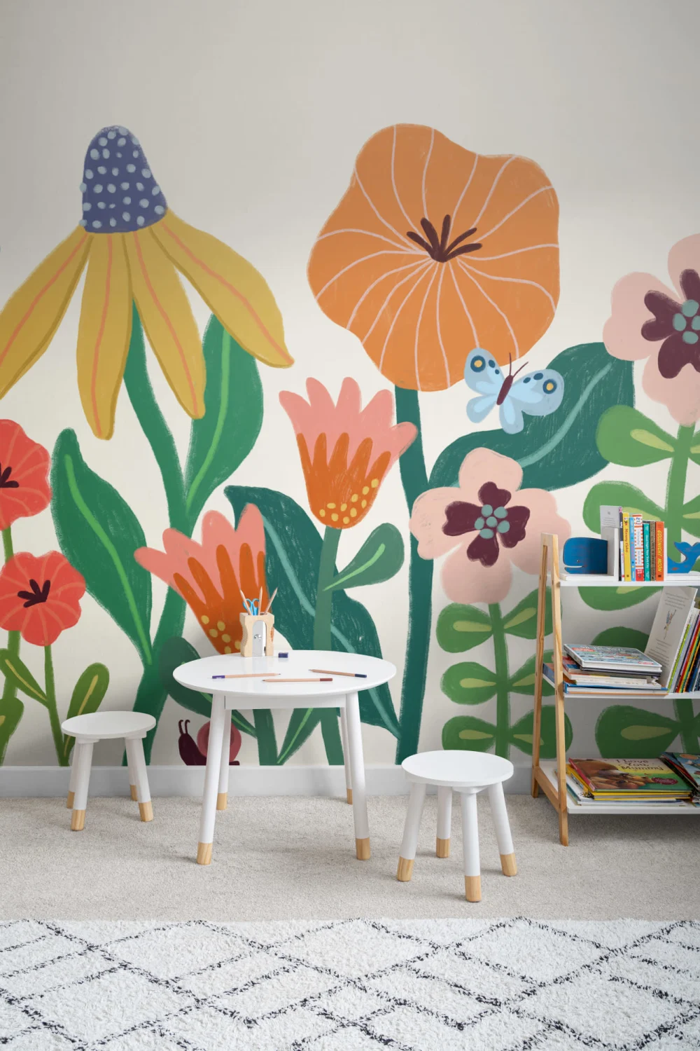 Bright Kids Retro Scandinavian Flowers Mural