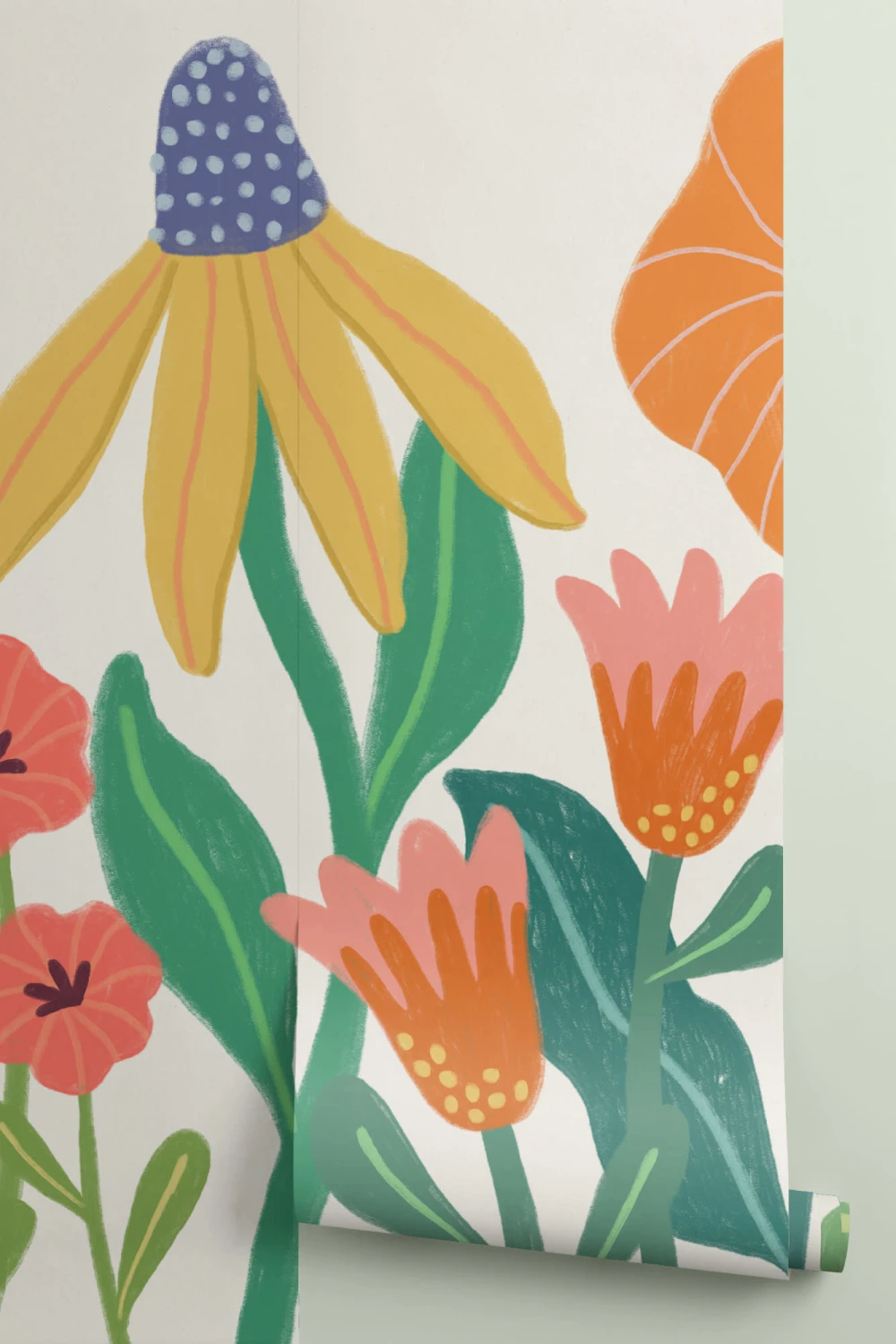 Bright Kids Retro Scandinavian Flowers Mural