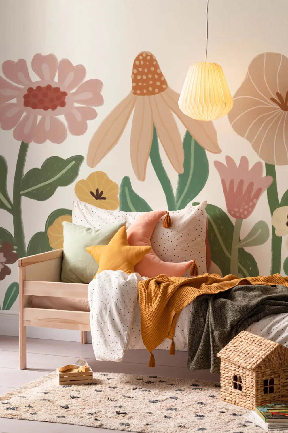 Pastel Kids Retro Scandinavian Flowers Mural