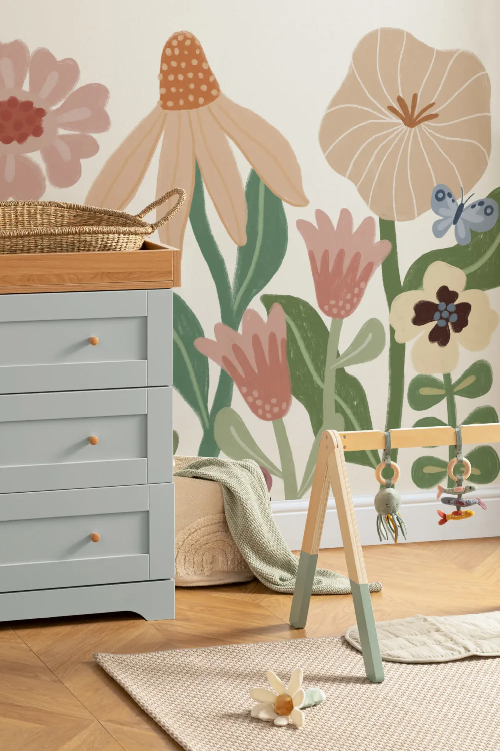 Pastel Kids Retro Scandinavian Flowers Mural