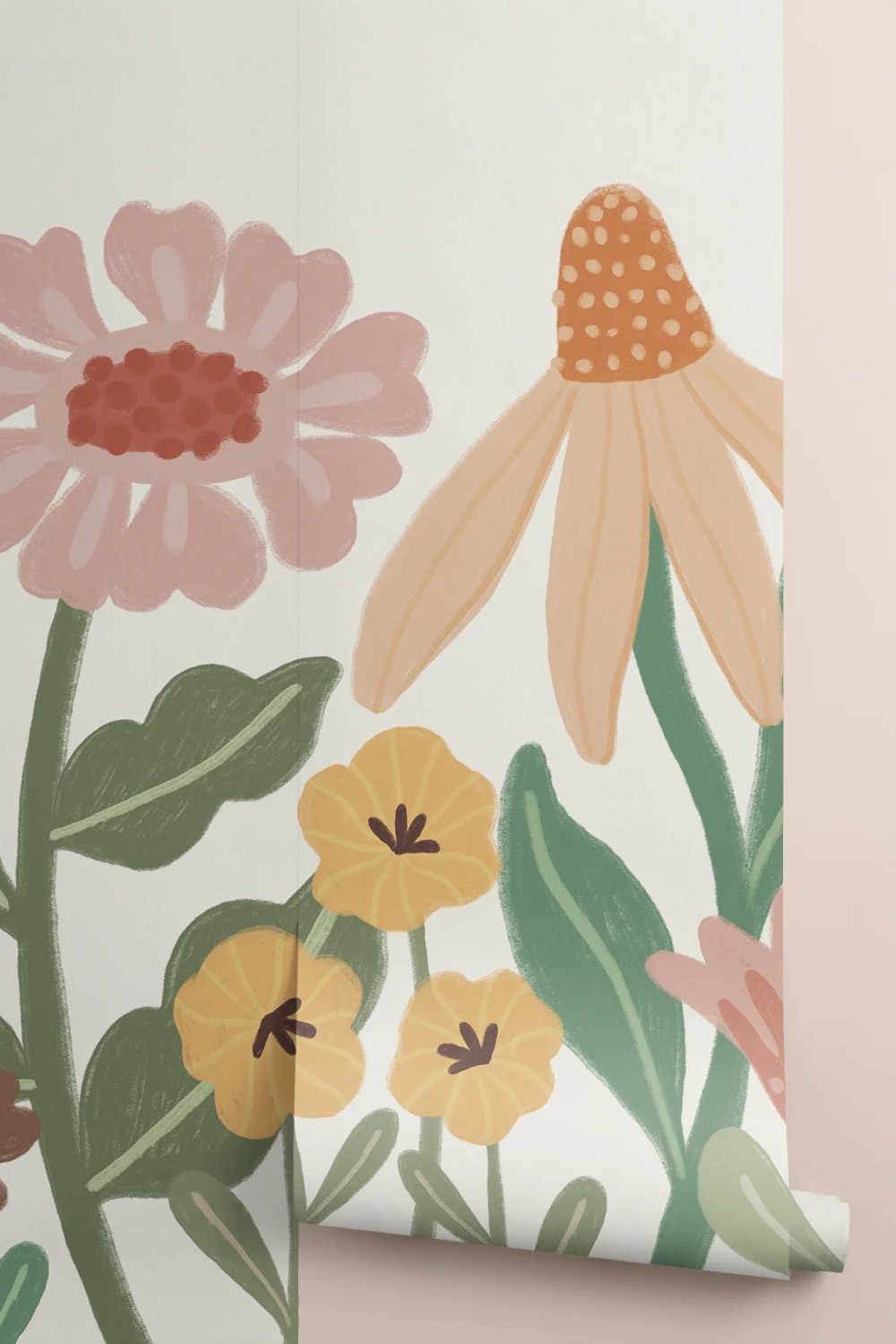 Pastel Kids Retro Scandinavian Flowers Mural