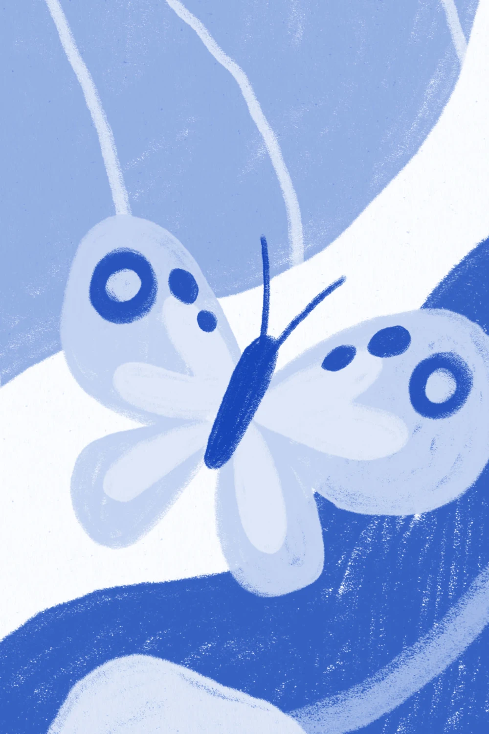 Murale blu per bambini con fiori scandinavi retrò