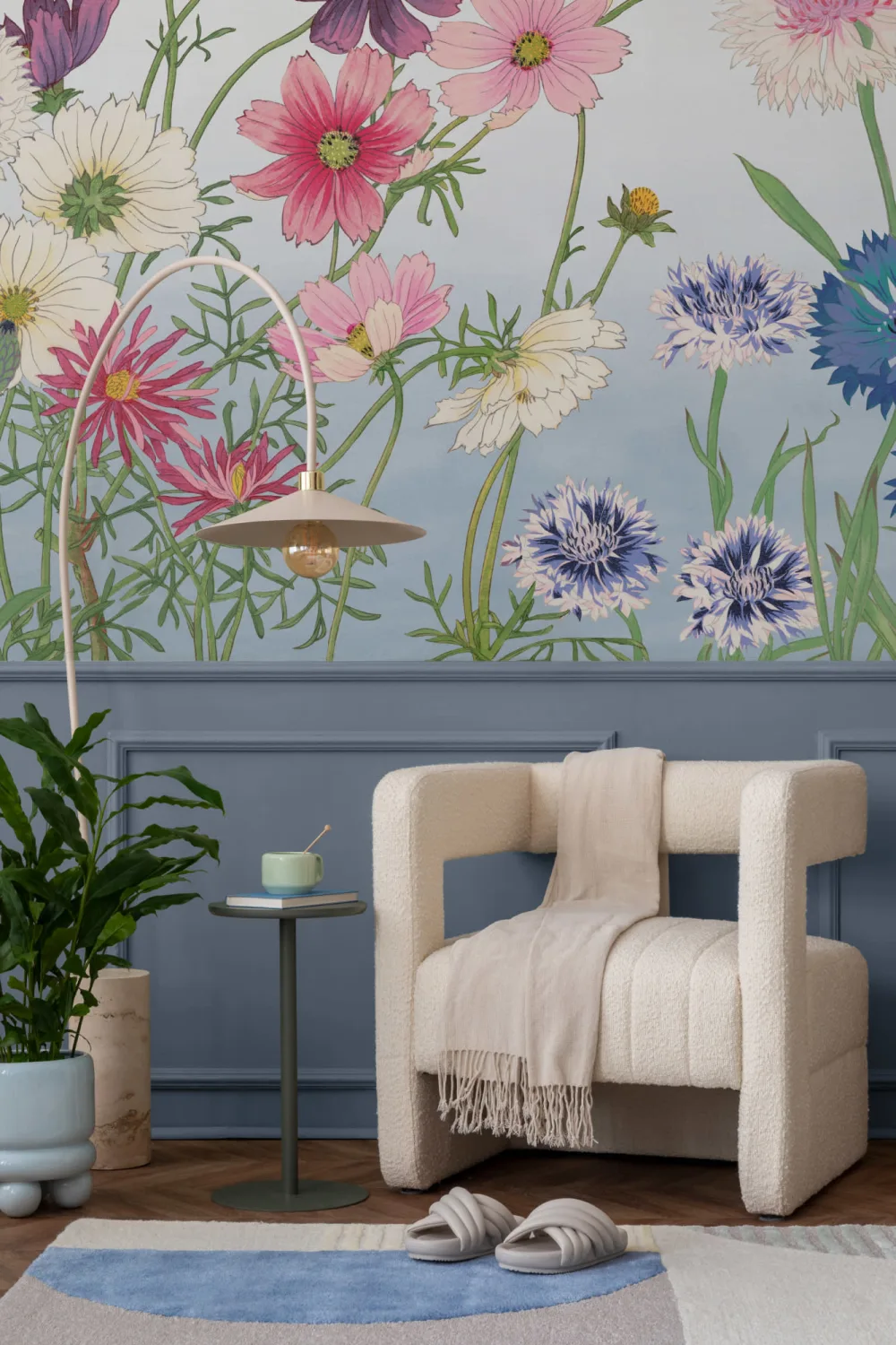 Cosmos Japanese Watercolor Floral Mural
