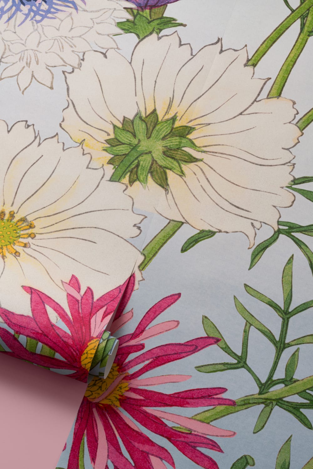 Cosmos Japanese Watercolor Floral Mural