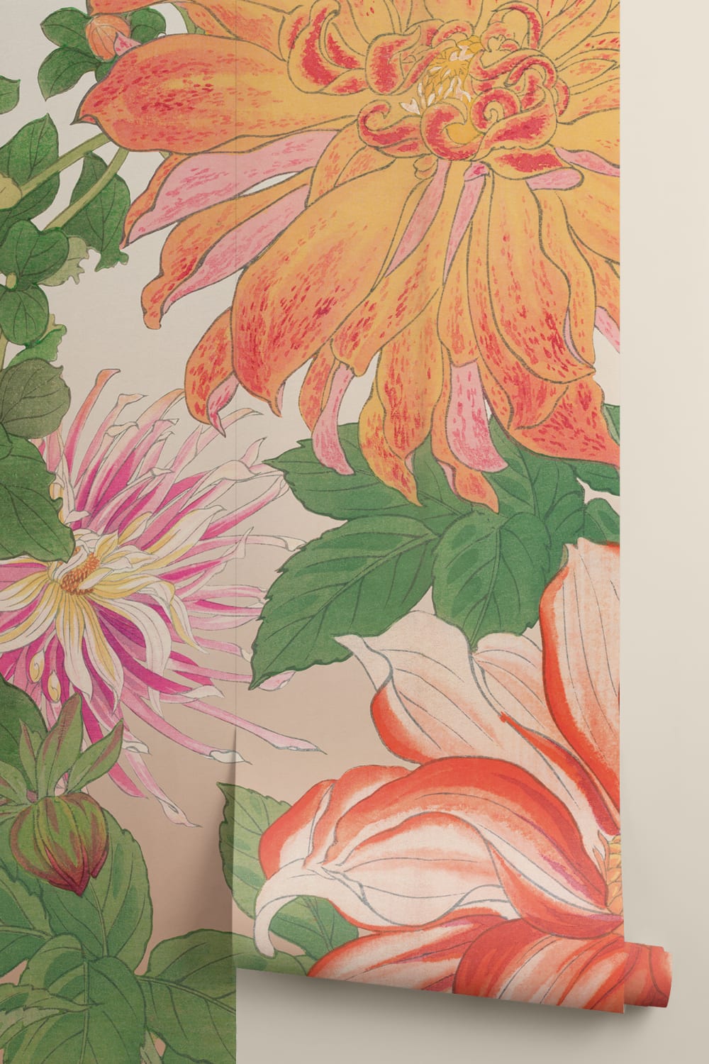 Dahlia Japanse aquarel muurschildering
