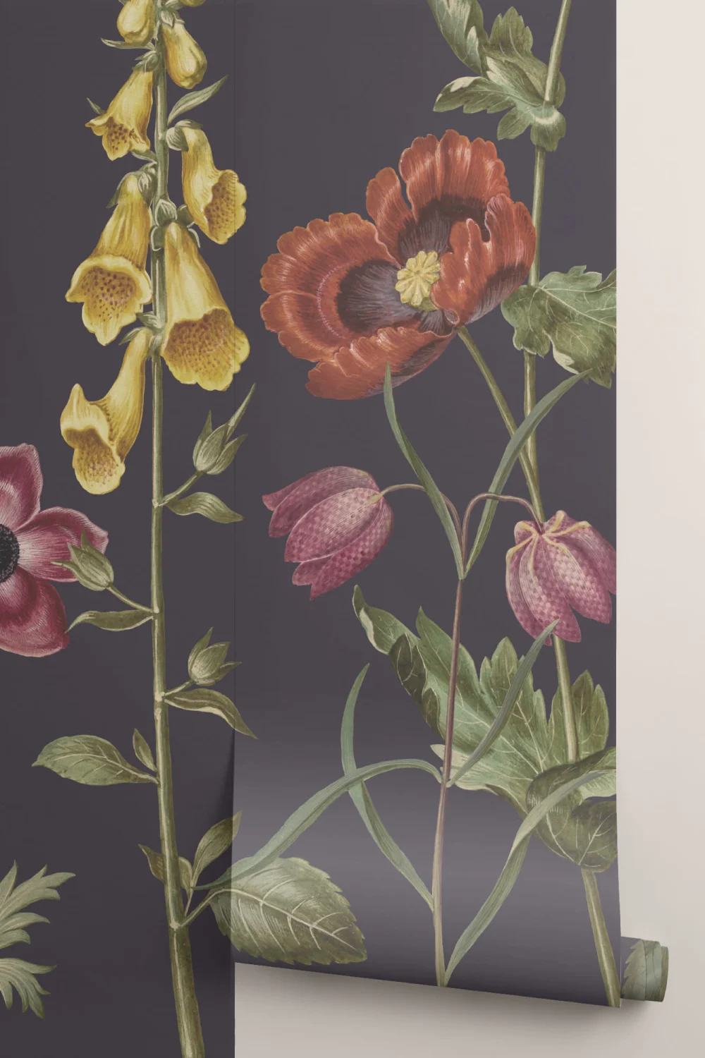 Dark Illustrated Wildflower Mural